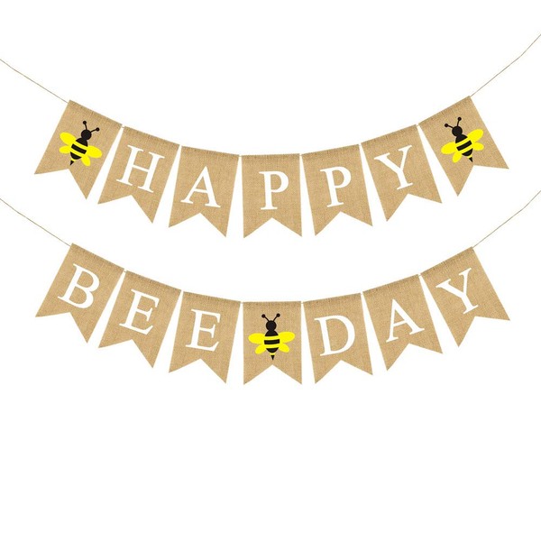 Jute Burlap Happy Bee Day Banner Boy Girl Bumble Bee Themed Birthday Party Decoration