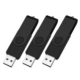Vixelle 3 Pack 64GB USB Stick All-Black USB Flash Drive – Stylish 360° Metal Swivel USB Memory Sticks with Keychain Loop – Portable USB Pen Drive Bulk Pack for PC, Mac, TV, Car Audio, Video