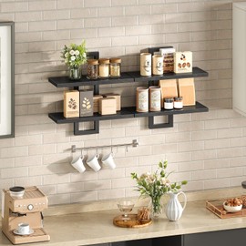 HOOBRO Floating Shelves, 15 Inch Wall Shelf Set of 3, Wall Mounted Storage Shelves 2-Tier, Hanging Bathroom Shelves, for Living Room, Bedroom, Bathroom, Kitchen, Rustic Brown and Black BF32BJP301