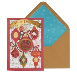 NIQUEA.D Christmas Card, Laser Cut Baubles, Includes a Holiday Sentiment and Coordinating Envelope (NCC-0063), multicolored, 5" x 7"