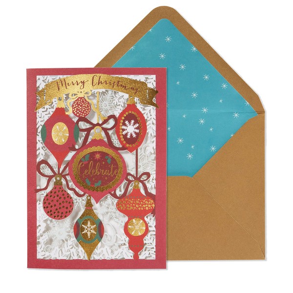NIQUEA.D Christmas Card, Laser Cut Baubles, Includes a Holiday Sentiment