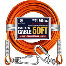 Tie Out Cable for Dogs Up to 300lbs,50ft Extra Strong 1000lbs Break Strength Tie-Out Tether Trolley Training Lead,Dog Run Cable for Yard Garden Park Camping Outside (Orange, 300lbs 50ft)