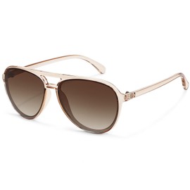 Fozono Retro Aviator Sunglasses Women Men Classic Trendy Vintage Double Bridge Aviators Sun Glasses UV Protection Light Brown Frame/Brown Lens