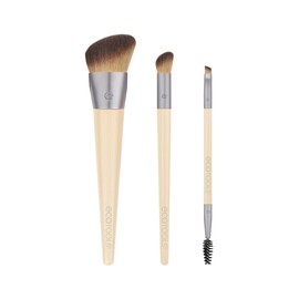 EcoTools New Natural Conceal, Enhance, & Sculpt Trio, Makeup Brushes for Foundation, Concealer, & Brows, Dense, Synthetic Bristles for Sculpting Face, Vegan & Cruelty-Free, 3-Piece Set