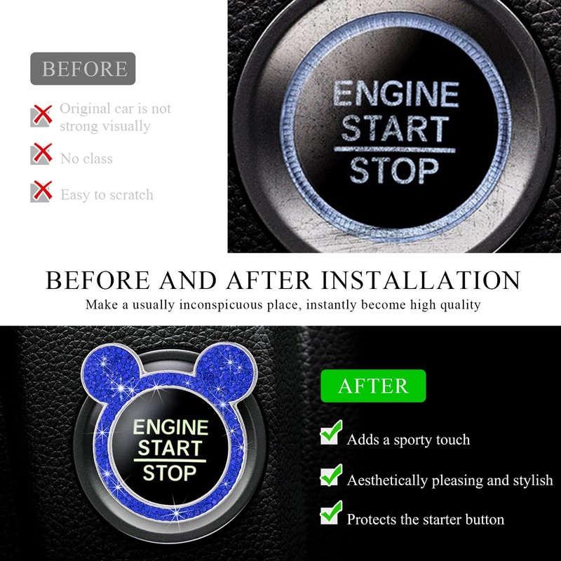 Wevdn Bling Car Engine Start Button Cover, Rhinestone Ring Start