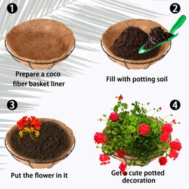 Halatool 2 PCS 14 Inch Round Coco Liners Hanging Basket 100% Natural Replacement Coconut Fiber Liner for Garden Flower Pot Vegetables Herbs