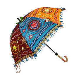 Rajasthani Hand Embroidery Design Cotton Umbrella Women Fashion Kids Gifts Parasol (Multi Color) 24 x 28 Inches