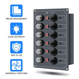 Marine Switch Panel, Haoguo 6 Gang Boat Electrical Panel with Breaker, IP67 Waterproof, Applicable to Boats Yachts Entertainment Boats