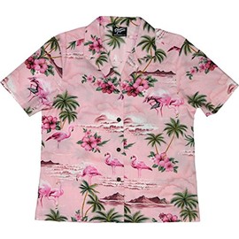 RJC Women's Flamingo Paradise Hawaiian Camp Shirt Pink Q3X Plus