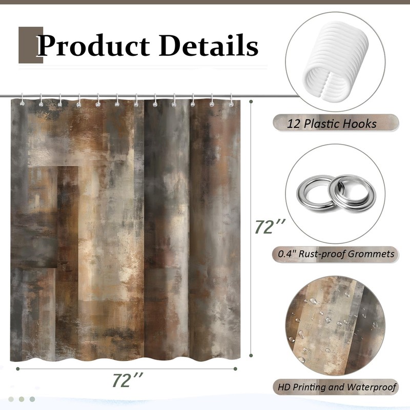 JAZEAOI Brown Grey Shower Curtain, Tan Beige Abstract Bathroom Decor