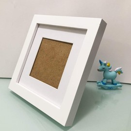 ZXT-parts 6x6 Picture Frames White 3.5x3.5 Picture Frame with Mat, Solid Wood.Front Opening 5.6x5.6 without Mat. Table or Wall. Plastic Panels.The Protective Film must be Removed.