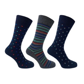 Flexitop Men's Geo/Stripe design Socks | 3 Pairs | U.K. Size 6-11 | Men's design socks, soft hold, comfort Men's socks, soft grip