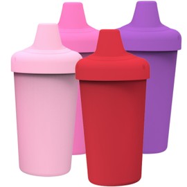 Avima Spill Proof Sippy Cups for Toddlers 1-3 Years - Bite Resistant & BPA Free Training Toddler Cups for Boys & Girls, 10 Oz, 4 Pack Set - Pinks, Red & Purple