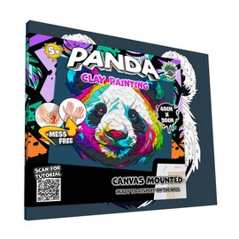 Mess-Free Panda Clay Painting Kit, Air Dry Clay Modelling Kit, Sensory 3D Canvas Fun Arts and Crafts Kit for Kids, Pre-Framed 40x30cm with Tools & Idea Guide – Fun, Hands-On Gift for Creativity