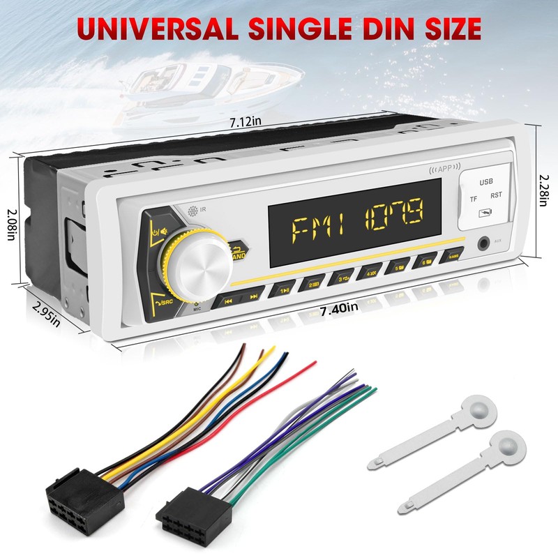 Single Din Marine Radio Receiver: Bluetooth Car Stereo for Boat