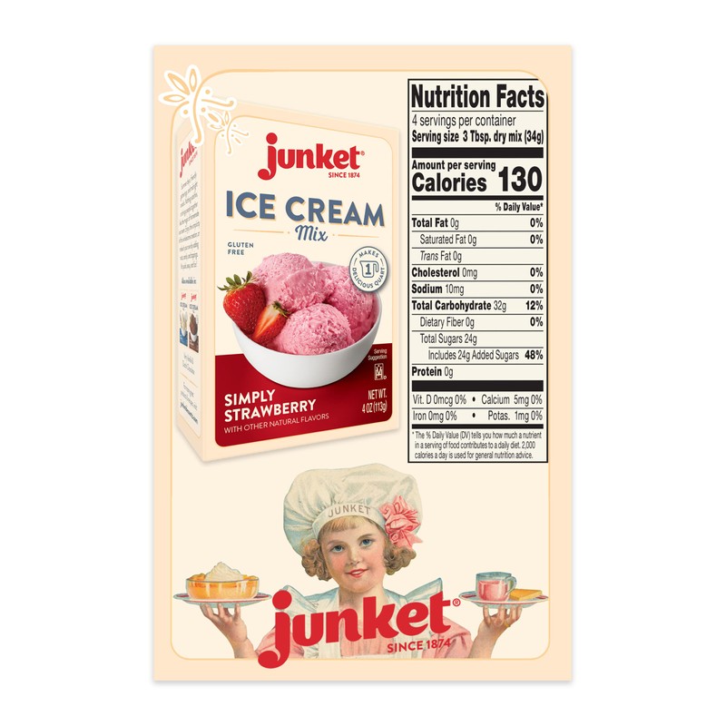 Junket Strawberry Ice Cream Mix: Makes 6 Quarts Old Fashioned