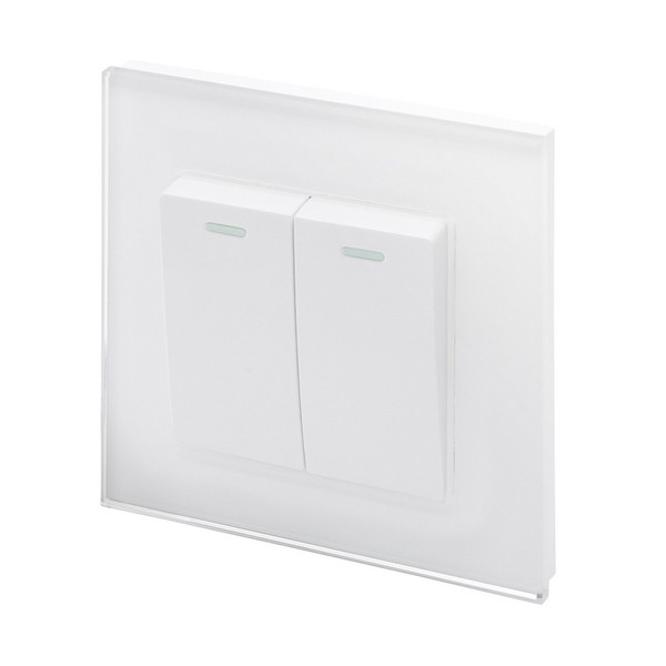 RETROTOUCH Crystal Double Light Switch, White Glass, 2-Way, 10AX