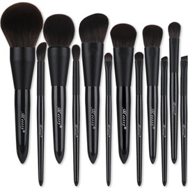 EVRCHGIEA Makeup Brush Sets, 12 PCS Wood Handle Soft Synthetic Fiber Hair Makeup Set,Premium Synthetic Foundation Blending Blush Concealer Eye Shadow Makeup Brush Set (black 12pcs)