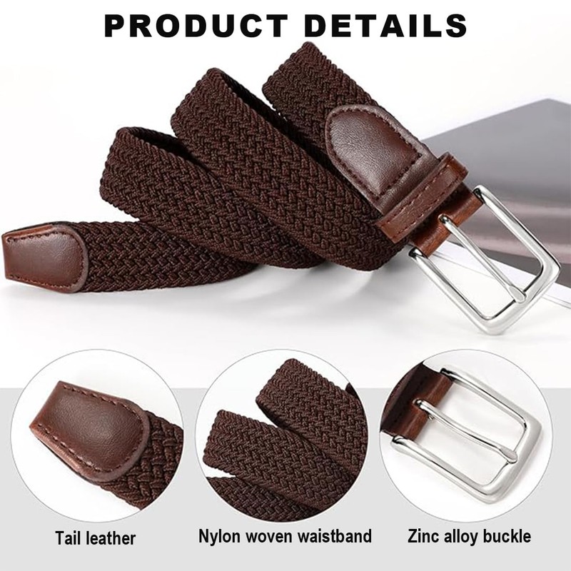 YOYEAH 2 Stück Elastischer Gürtel Herren - Stretchgürtel Flechtgürtel ohne