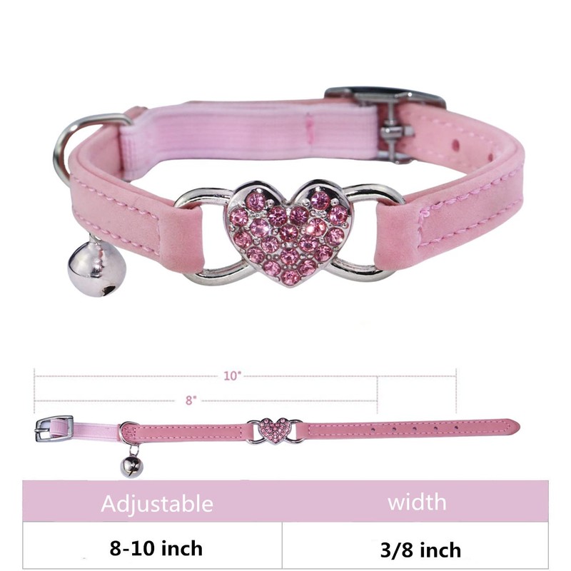 WDPAWS Heart Bling Cat Collar with Safety Belt and Bell