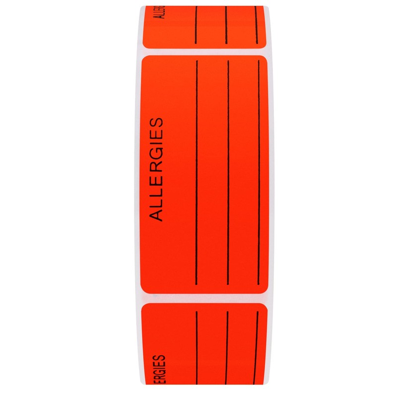 Hybsk Allergies Sticker Fluorescent Red Allergy Stickers/1"x2" Write on Label