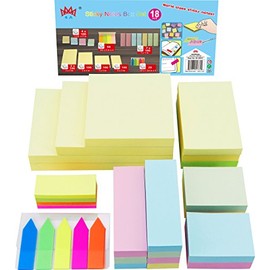 4A Sticky Notes Value Pack,Assorted The Most Commonly Used Sizes In One PP Box,Self-Stick Notes,18 Pads/Box,1900 Sheets Total,4A 4012
