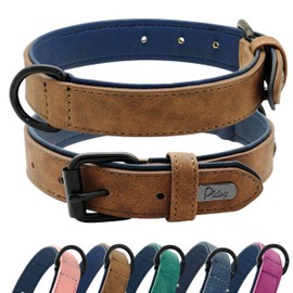 Didog -Soft Padded Leather Dog Collar, Breathable, Durable Leather Dog Collar with Adjustable Rustproof Metal Buckle for Small, Medium and Large Dogs, Brown, L