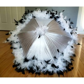 Second Line Wedding Umbrella Parasol- Black and White Feather on Silver Umbrella- New Orleans Wedding- Bridal Shower- Birthday- Bachelorette Party