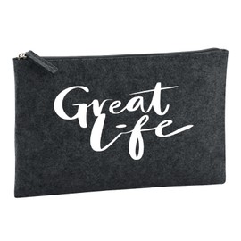 Huuraa Kulturbeutel Great Life Schriftzug Geschenk 1 Liter Charcoal Filz Great Life Geschenkidee