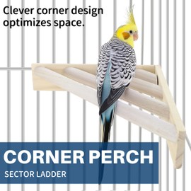 KNUTI Bird Perch Corner Stand for Bird Cage Corner Platform Wood Bird Perches Corner Shelf Rest for Birds Parrots Cockatiels and Other Animal Pet Cages (Wood, Ladder)