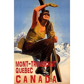 WINTER SPORT WITH SUN MONT TREMBLANT QUEBEC CANADA SKI MOUNTAINS WOMAN SKIING TRAVEL 16" X 24" IMAGE SIZE VINTAGE POSTER REPRO ON MATTE PAPER. LIA08TREMBLANT