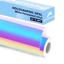 GIRAFVYINL White Holographic Permanent Vinyl 12” X 10FT Opal White Iridescent Vinyl Permanent for Indoor & Outdoor DIY Party and Car Decorations