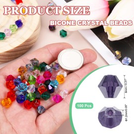 PATIKIL 100pcs 8mm Bicone Glass Crystal Beads, Faceted Glass Spacer Beads for Jewelry Making Bracelet Necklace Earrings DIY Suncatcher Craft, Violet