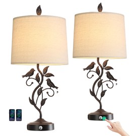27" Touch Farmhouse Table Lamps for Living Room with 3-Way Dimmable 2 USB Ports, Vintage Rustic Iron Leaf Nightstand Lamp for Bedroom, LED Bulb Included