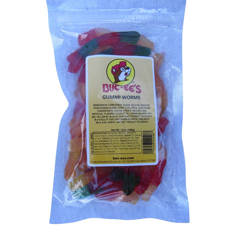 Buc-ee's Gummi Worms Candy in a Resealable Bag, 12 Ounces