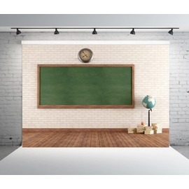 BELECO 8x6ft Fabric School Backdrop Empty Vintage Classroom Green Blackboard Against Brick Wall Photography Backdrop for Online Teaching Children Educational Teacher Kids Photo Background Props