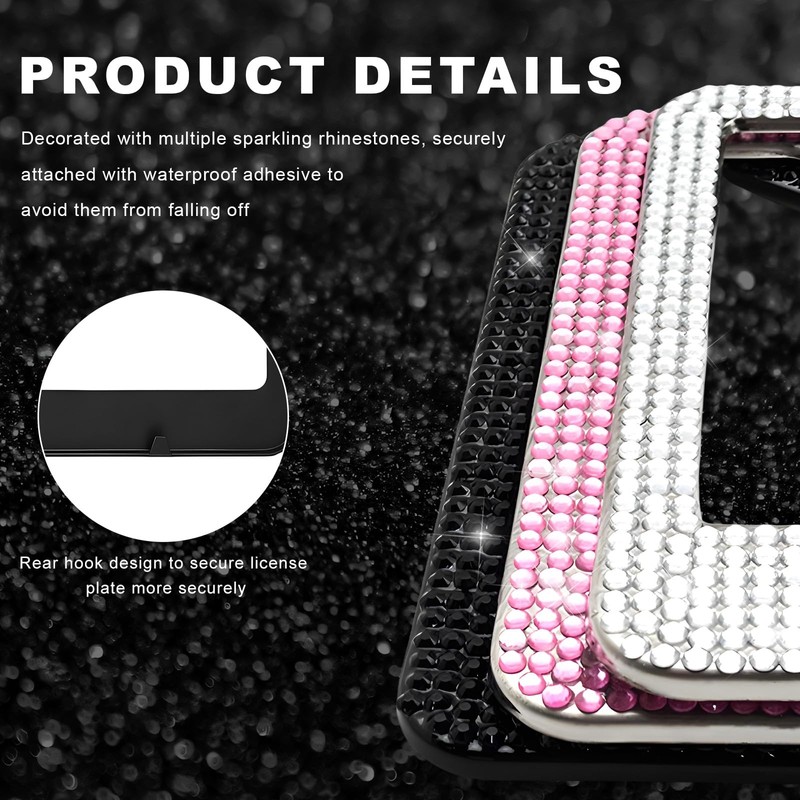 Xiqaler 2 PCS Bling License Plate Frame, Sparkling Rhinestone Auto