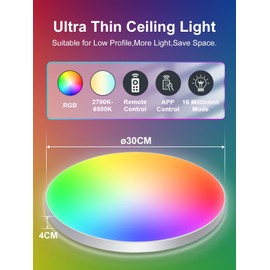 Oraymin Pack of 5 LED Ceiling Light Dimmable with Bluetooth, 24 W 16 Million RGB Ceiling Light with Remote Control & App Control, Smart Lamps, Ceiling Lighting, Colour Changing for Living Room,