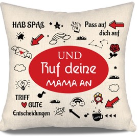 Hab Spaß Pass auf Dich auf Treff Gute Entscheidungen und ruf Deine Mama An Funny Cushion Cover for Daughter Son from Mum Mother Birthday Gift Christmas Gift (call your mum an-a)