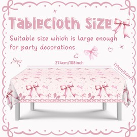 Coquette Birthday Decorations Pink Bow Birthday Decorations 3Pcs Pink Bow Tablecloths Disposable Plastic Pink Happy Birthday Tablecloth for Women Girls Bridal Baby Shower Bachelorette Party Supplies