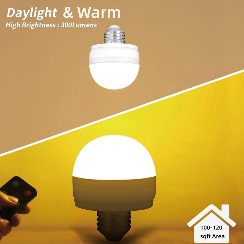 BLUEYE Rechargeable Battery Operated Light Bulb,2Packs,300LM,40W Equivalent,E26 Detachable Charging(E12 available),4