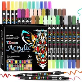 Marcadores Acrílicos 72 Colores de Doble Punta y Doble Color, Rotuladores Acrilicos de Pintura para Cristal, Cerámica, Manualidades DIY