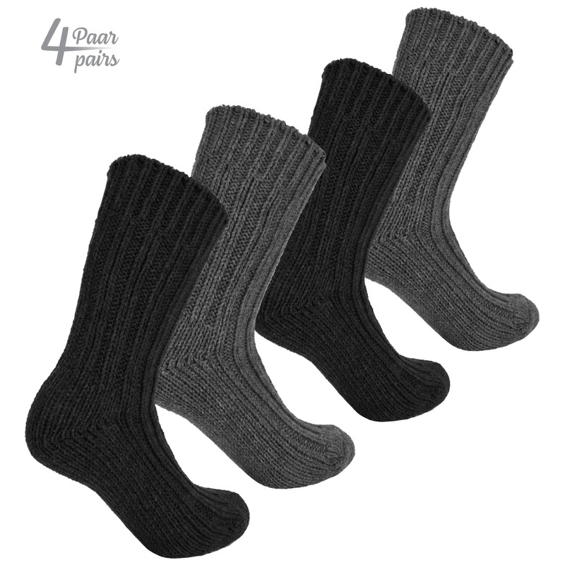 BRUBAKER 4 Pairs of Alpaca Kids Socks 100% Alpaca Wool