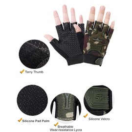 Kids Half Finger MTB Cycling Gloves Road Bike Gloves Breathable Anti Slip Workout Gloves Roller Skating Mitten Sports Gloves Fingerless Riding Climbing Gloves for Boys Girls (M For 4-8Y, Camo)
