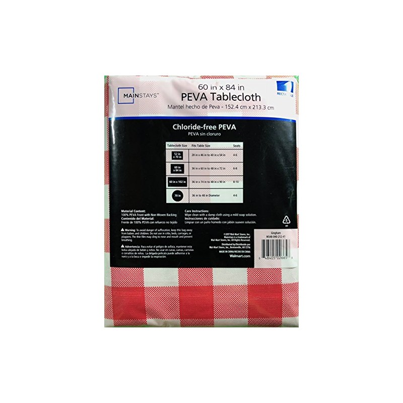 Mainstays Vinyl Tablecloth 60x84 Gingham Theme