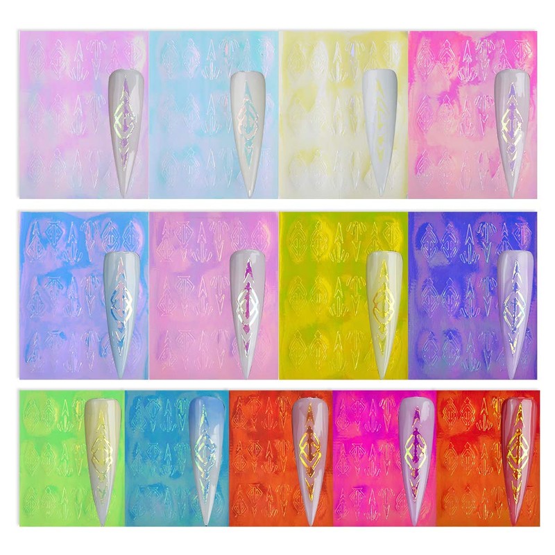 WEILUSI Holographic Laser Arrow Nail Art Decals 3D Stickers Nails