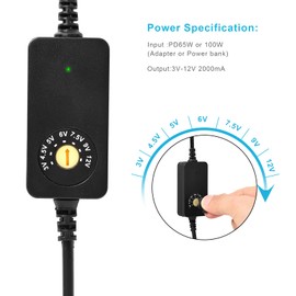 3.94FT USB C to DC PD Adapter Cable with 7 Connector Tips, Adjustable Voltage 3V/4.5V/5V/6V/7.5V/9V/12V, Type-C to DC Power Cable for Fast Charging, Compact & Portable Design