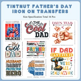 Tintnut DTF Transfers Ready to Press Iron on Decals-16 Sheets Funny Dad Iron on Transfers for T-Shirts Clothing Heat Transfer Iron on Stickers for Canvas Bag Design