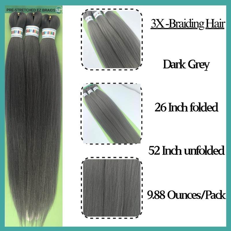 Gray Braiding Hair Pre stretched Hypoallergenic Braiding Hair Extensions