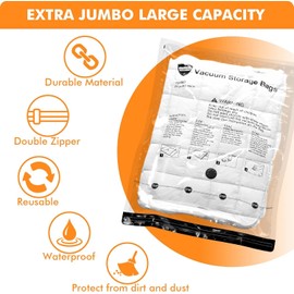 10 Jumbo Vacuum Storage Bags with Electric Pump, Space Saver Bag for Clothes, Mattress, Blanket, Duvets, Pillows, Comforters, Travel